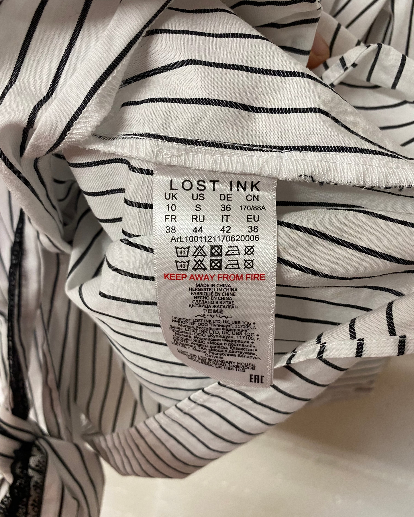 Secondhand Bluse – Weiss mit Streifen, Gr. 36