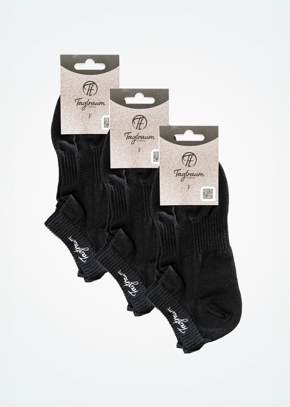 3er Set Sneaker Socken Schwarz Tagtraum mit weissem Stick