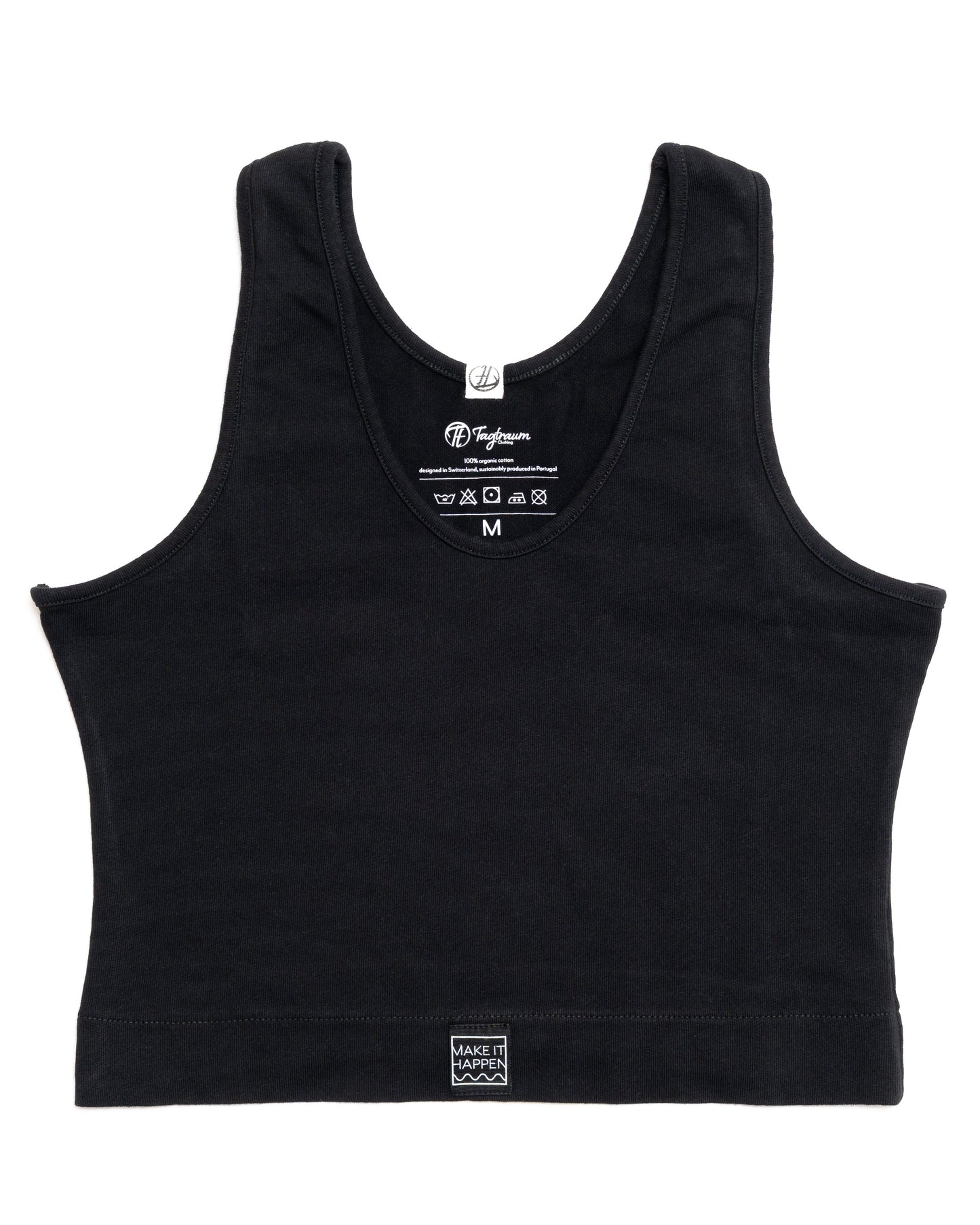 Schwarzes Crop Top Basic mit edlem Tagtraum Stick
