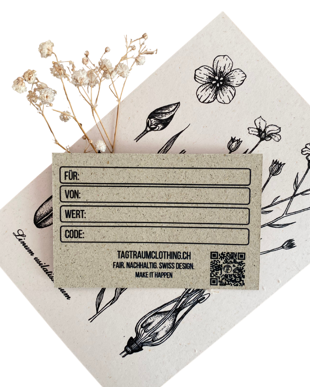 Schenke Nachhaltigkeit mit unserem physischen, kompakten Geschenkgutschein aus Graspapier und Altpapier. Liebevoll in einem kleinen Betrieb in Polen gefertigt.