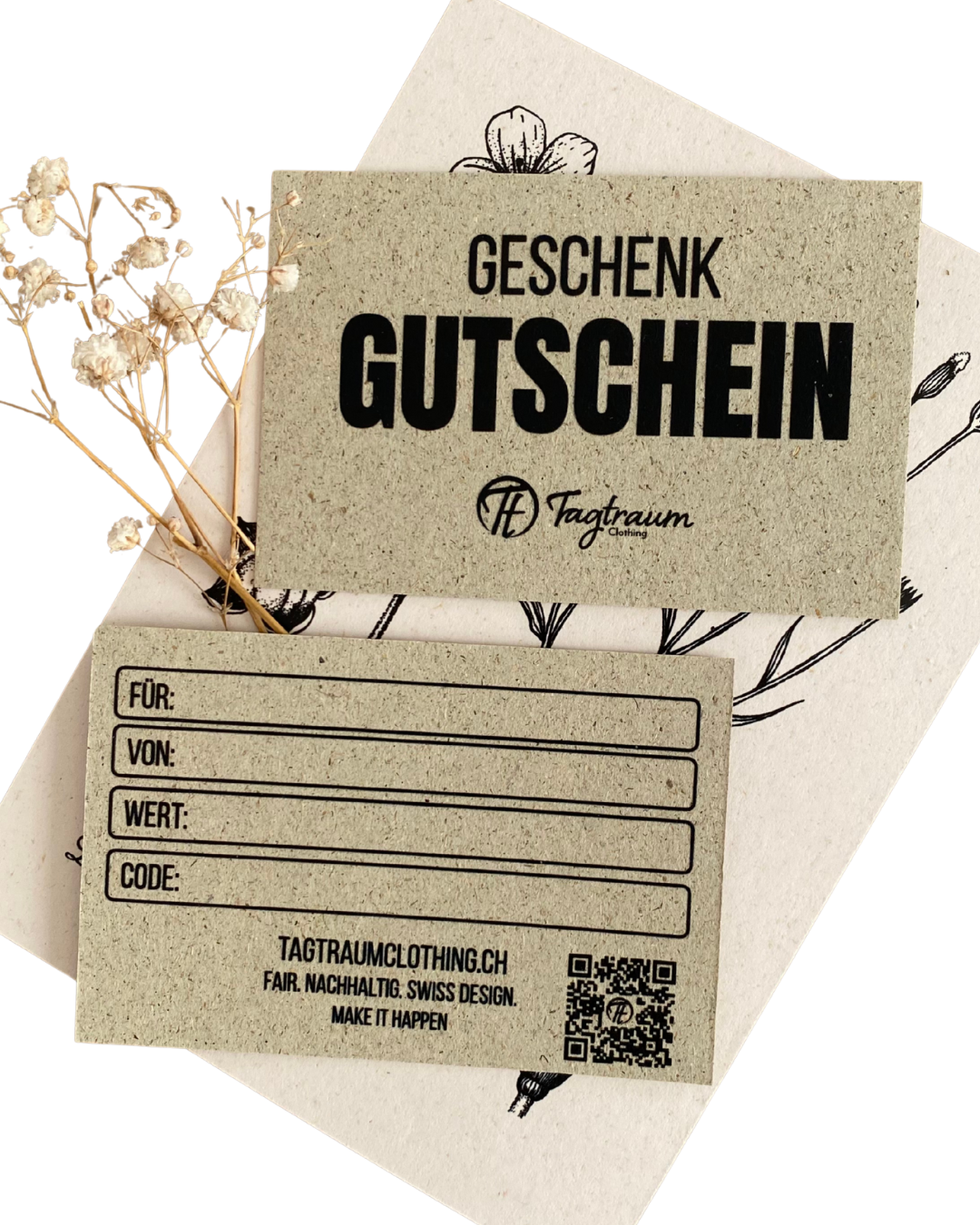Schenke Nachhaltigkeit mit unserem physischen, kompakten Geschenkgutschein aus Graspapier und Altpapier. Liebevoll in einem kleinen Betrieb in Polen gefertigt.