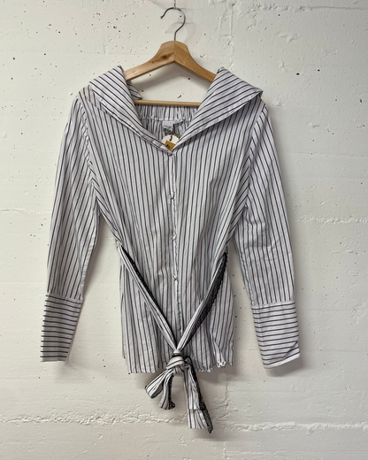 Secondhand Bluse – Weiss mit Streifen, Gr. 36