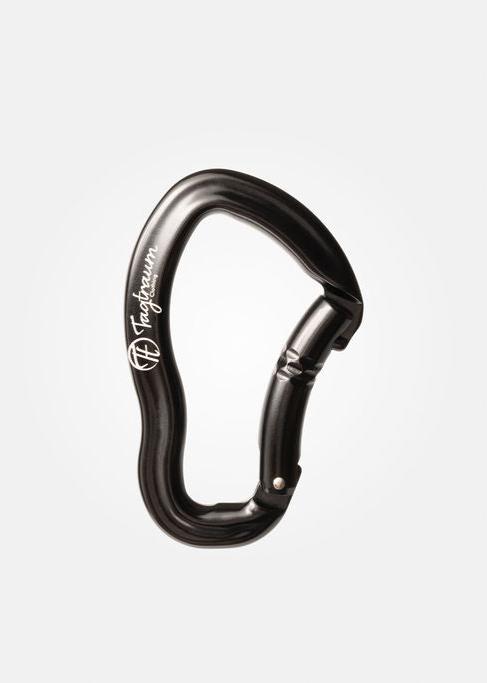 Die Vorderseite des schwarzen Aluminium Kletterkarabiner von Tagtraum ist zu sehen