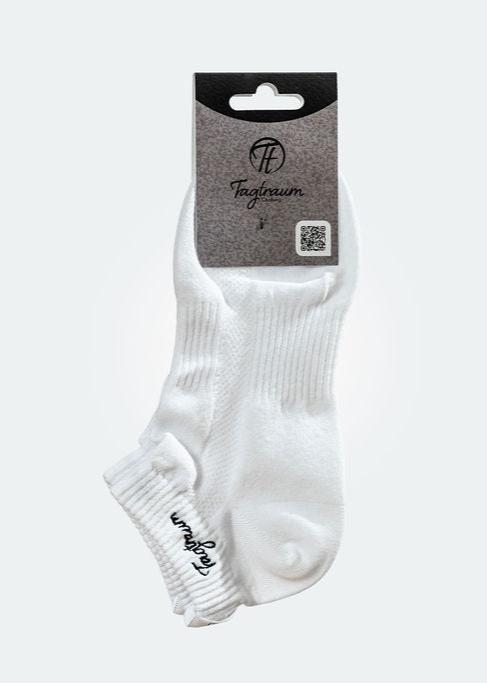 Weisse Sneaker Socken mit edlem, schwarzem Tagtraum Stick