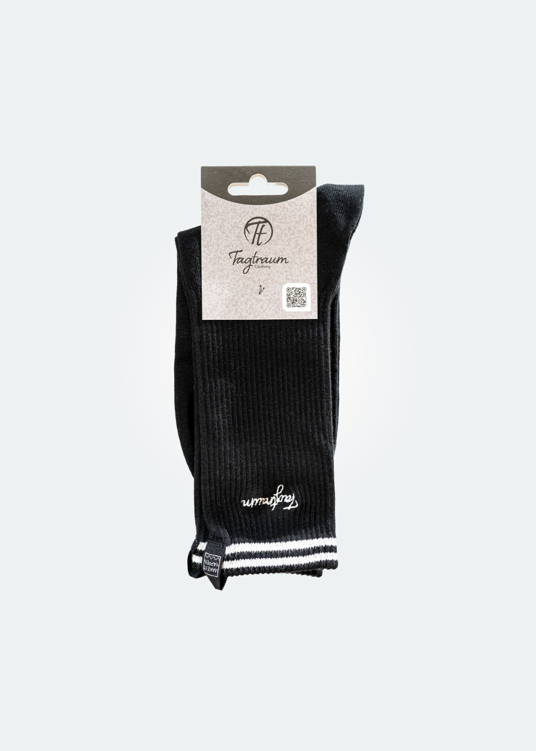 Schwarze Tennis Socken mit weissem Stick und zwei weissen Streifen